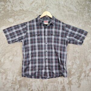 Wrangler Shadow Plaid Button-Down Shirt Mens Size L Pockets Western Short Sleeve